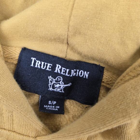 True Religion Hoodie Mens Small Tan Pullover Embroidered Logo Retro Streetwear - Picture 7 of 11
